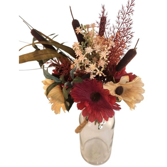 Rustic Artificial Burlap Gerbera Daisy & Wildflower Bouquet Autumn-Themed Floral - Picture 2 of 16